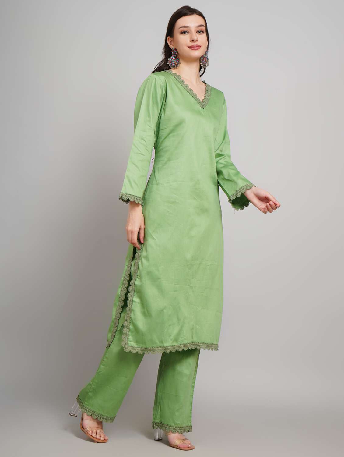 women solid long sleeve kurta pant set - 22007897 - Standard Image - 2