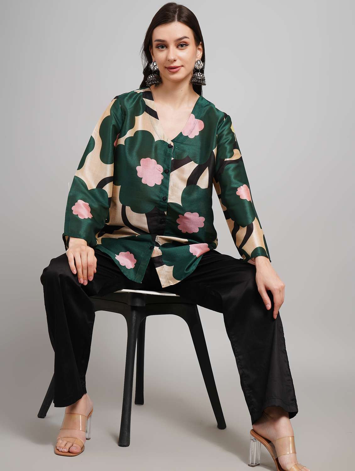 women printed long sleeve ethnic co-ord set