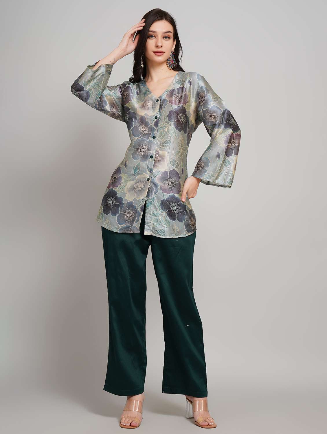 women printed long sleeve ethnic co-ord set - 22007902 - Standard Image - 2