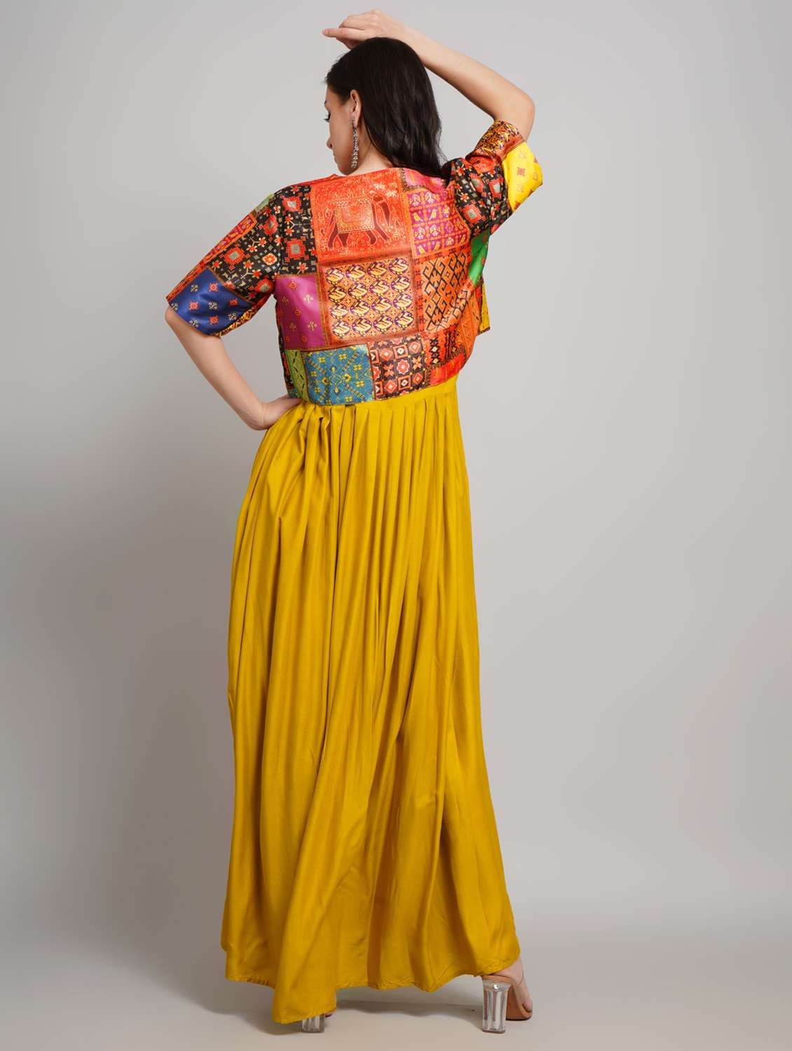 women solid round neck a-line ethnic dress - 22007903 -  Standard Image - 2