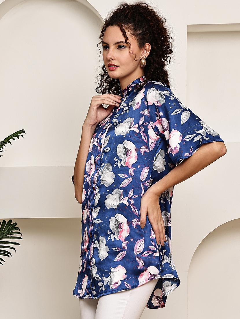 women floral printed short sleeve regular fit top - 22007919 - Standard Image - 2