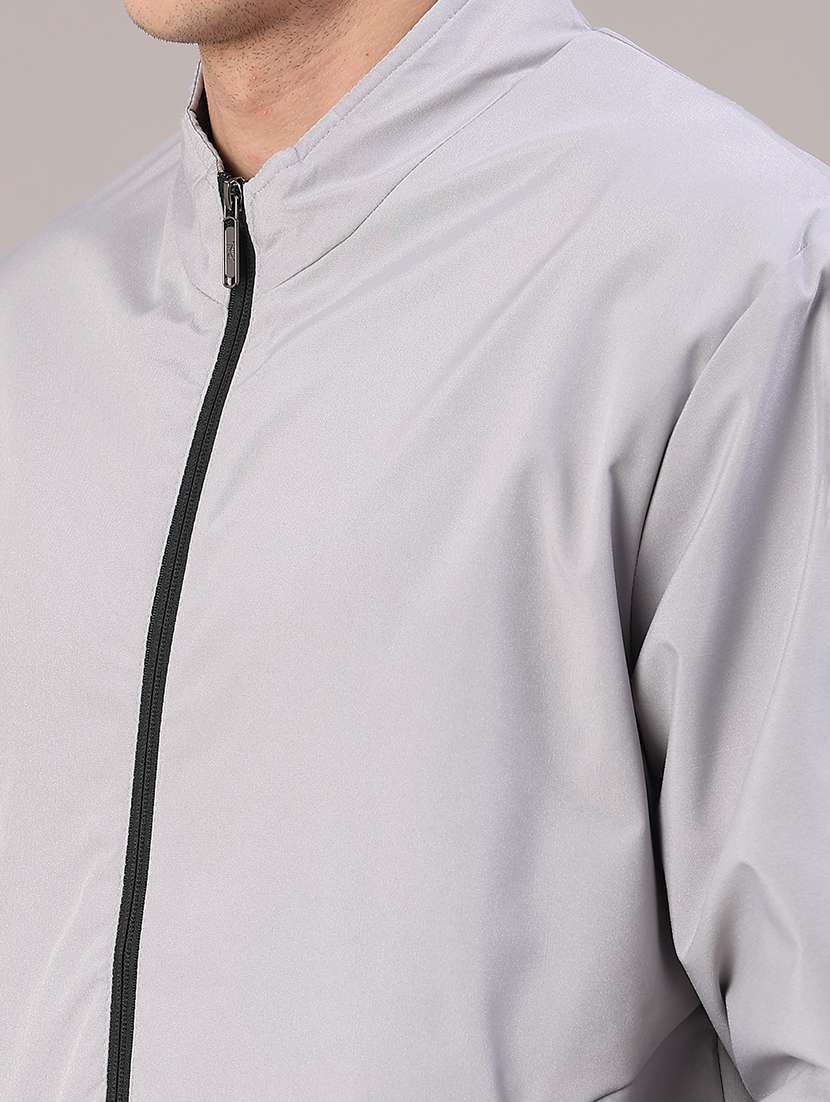 men solid stand collared long sleeve bomber jacket - 22007997 -  Standard Image - 2