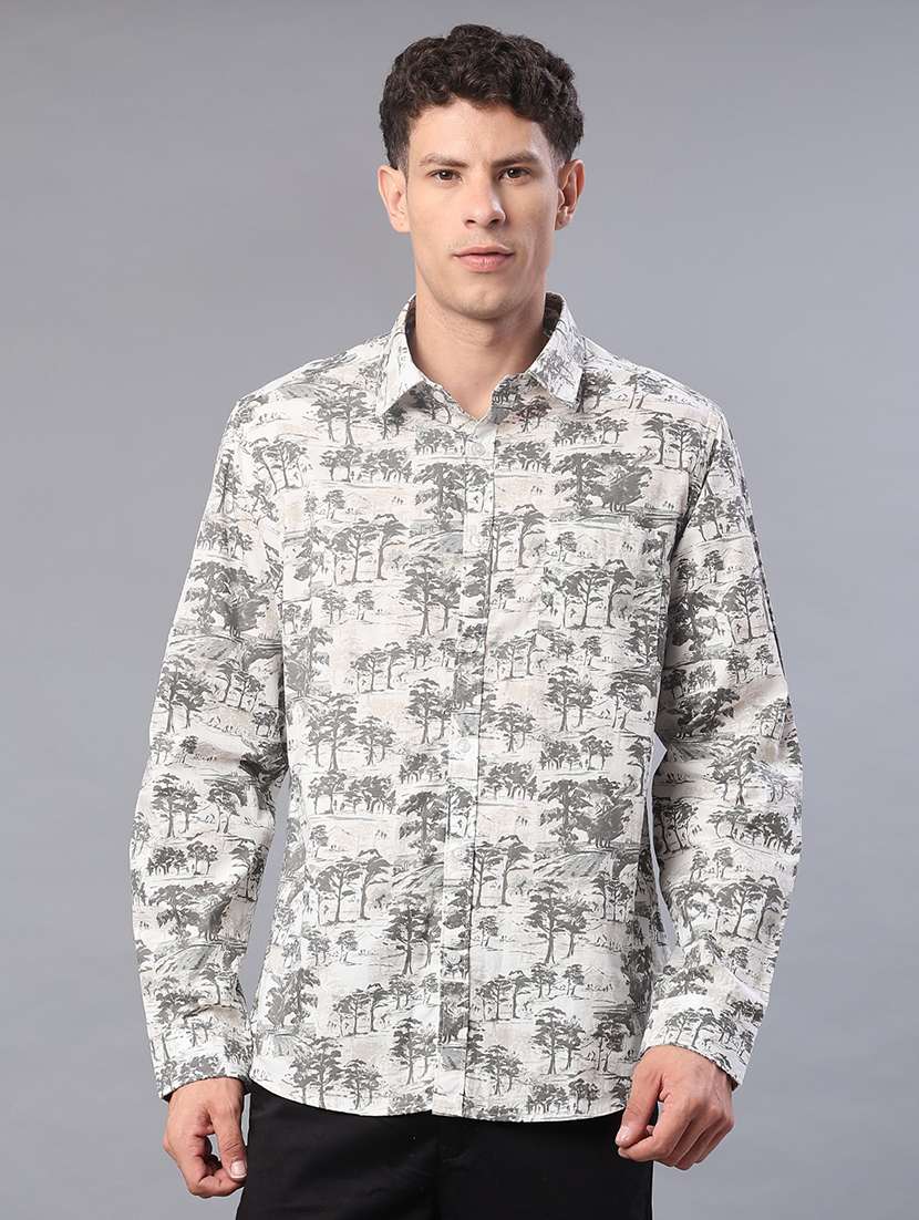 men printed long sleeve regualr fit casual shirt
