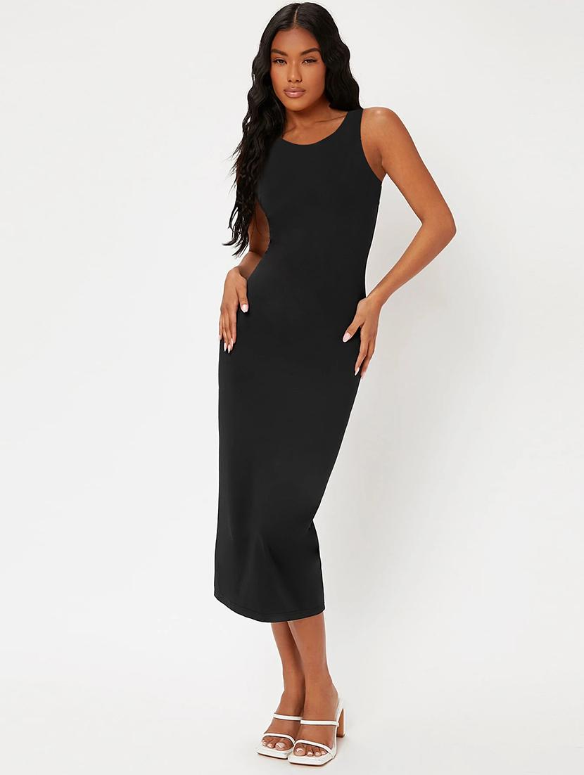women solid round neck slim fit bodycon dress - 22008241 -  Zoom Image - 0