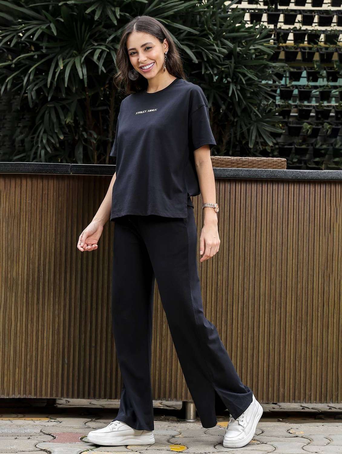 women typographic short sleeve t-shirt & trouser co-ord set - 22008329 - Standard Image - 2