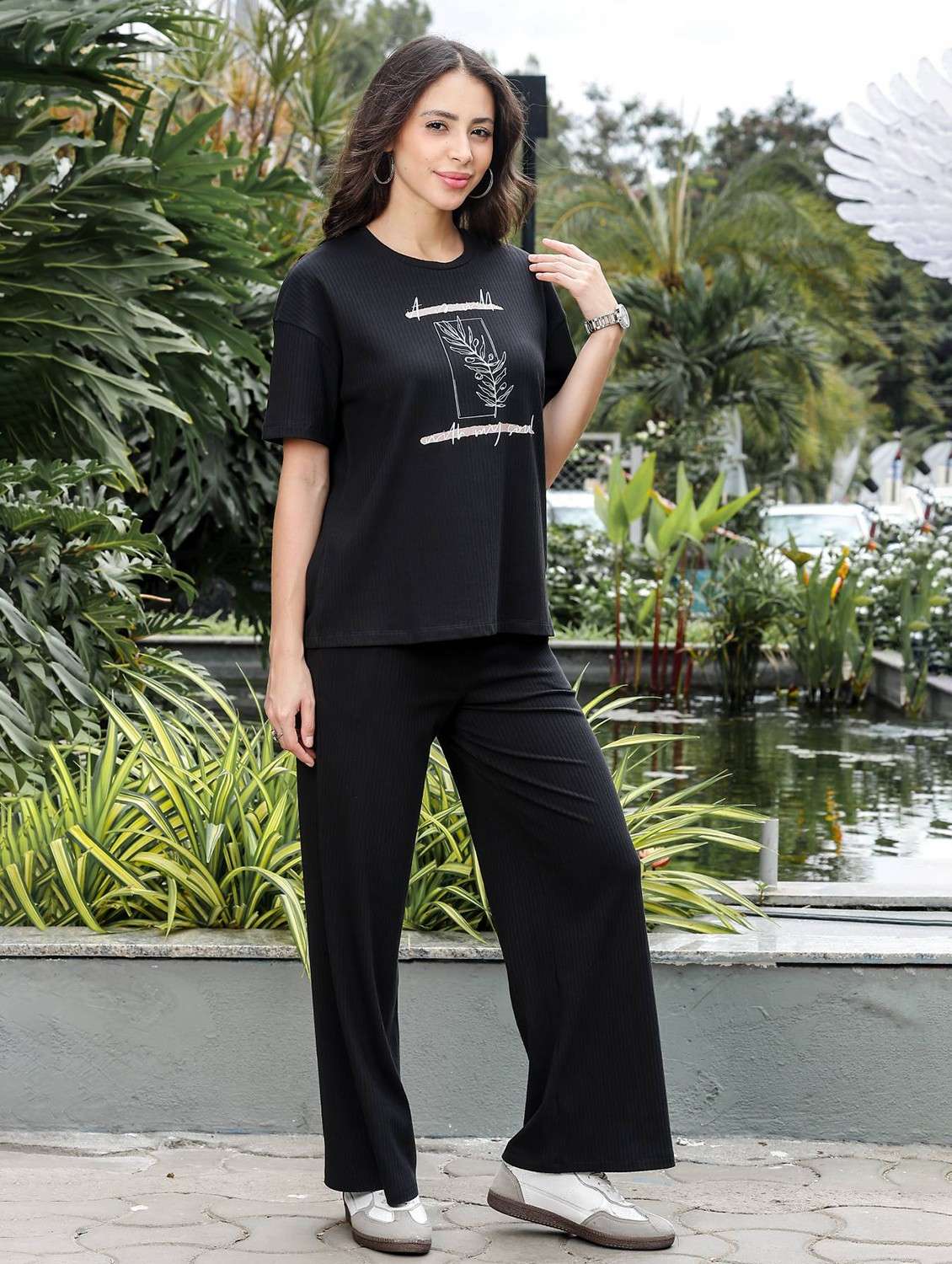 women graphic short sleeve t-shirt & trouser co-ord set - 22008337 -  Standard Image - 2