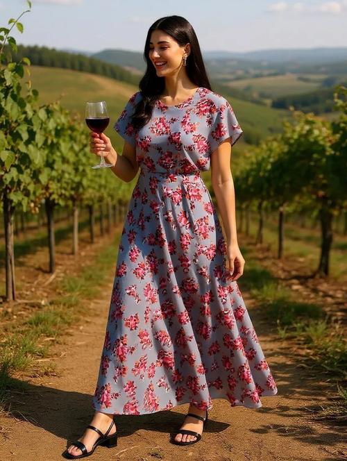 women floral print flared printed flared dress - 22008640 - Standard Image - 0