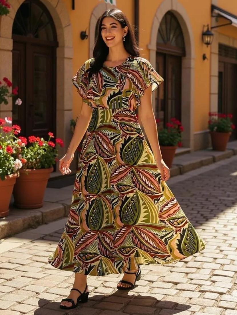 women printed flared sleeve fit and flared dress - 22008641 - Zoom Image - 0