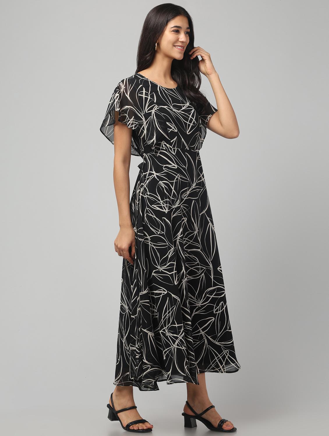 women printed flared sleeve fit & flare dress - 22008642 - Standard Image - 2