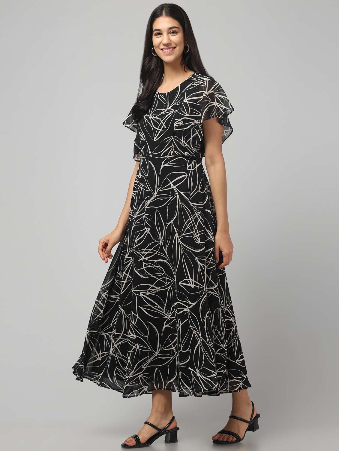 Women Printed Flared Sleeve Fit & Flare Dress