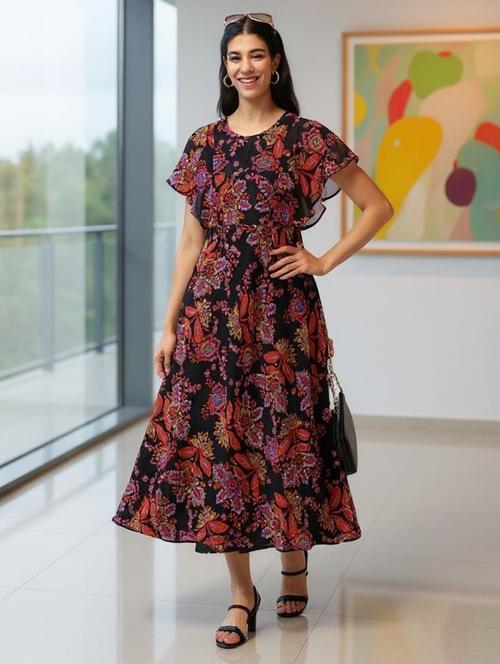 womne floral print flared sleeve dress - 22008643 - Standard Image - 0