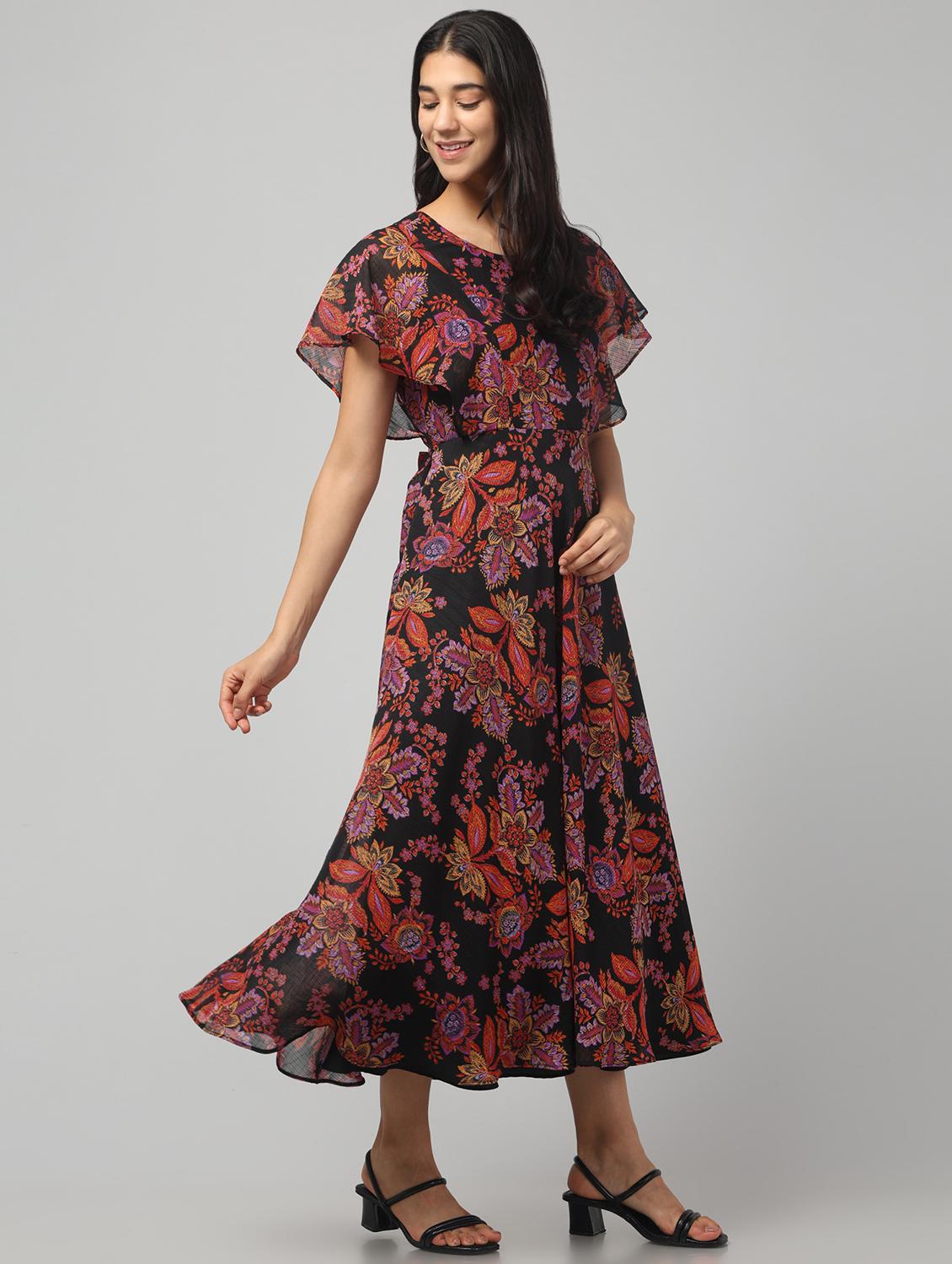 womne floral print flared sleeve dress - 22008643 - Standard Image - 2