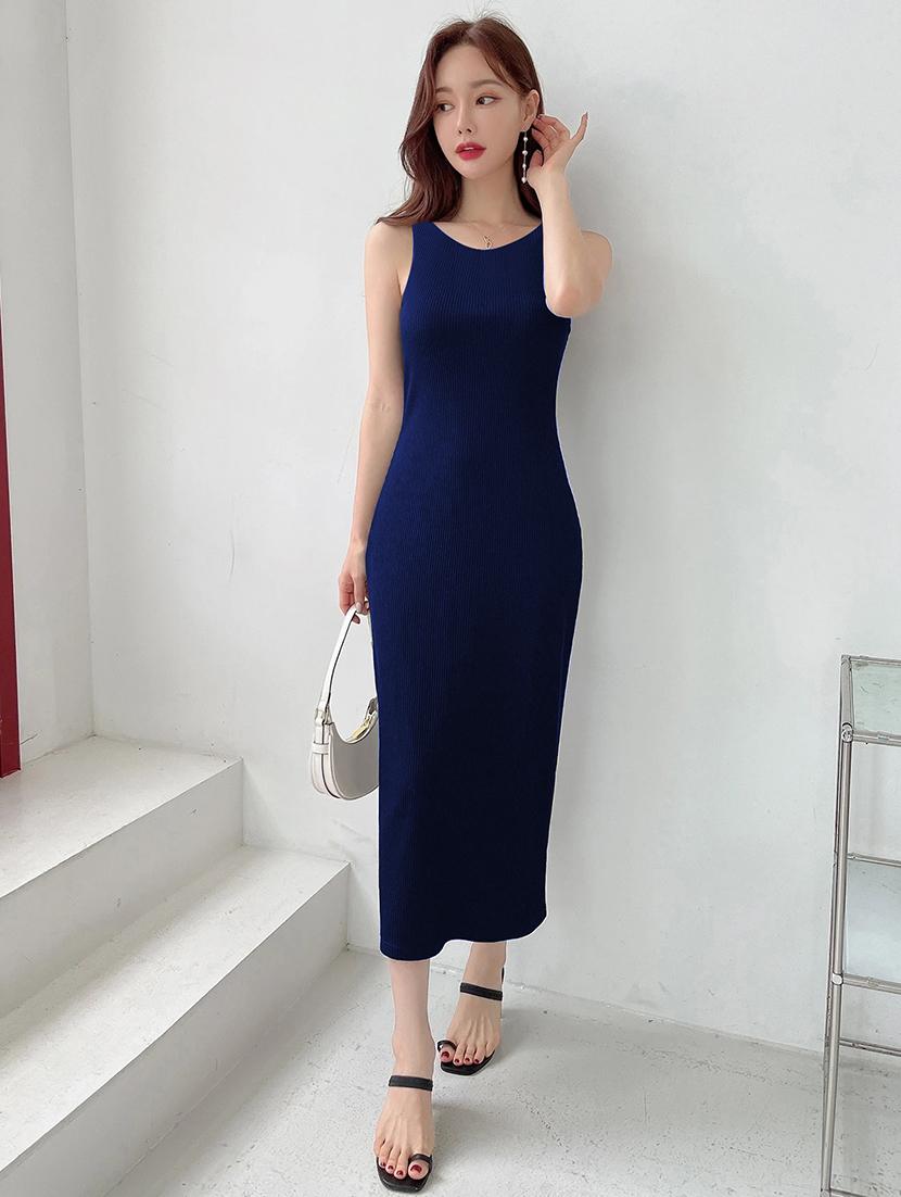 women solid round neck slim fit bodycon dress - 22008735 - Standard Image - 2