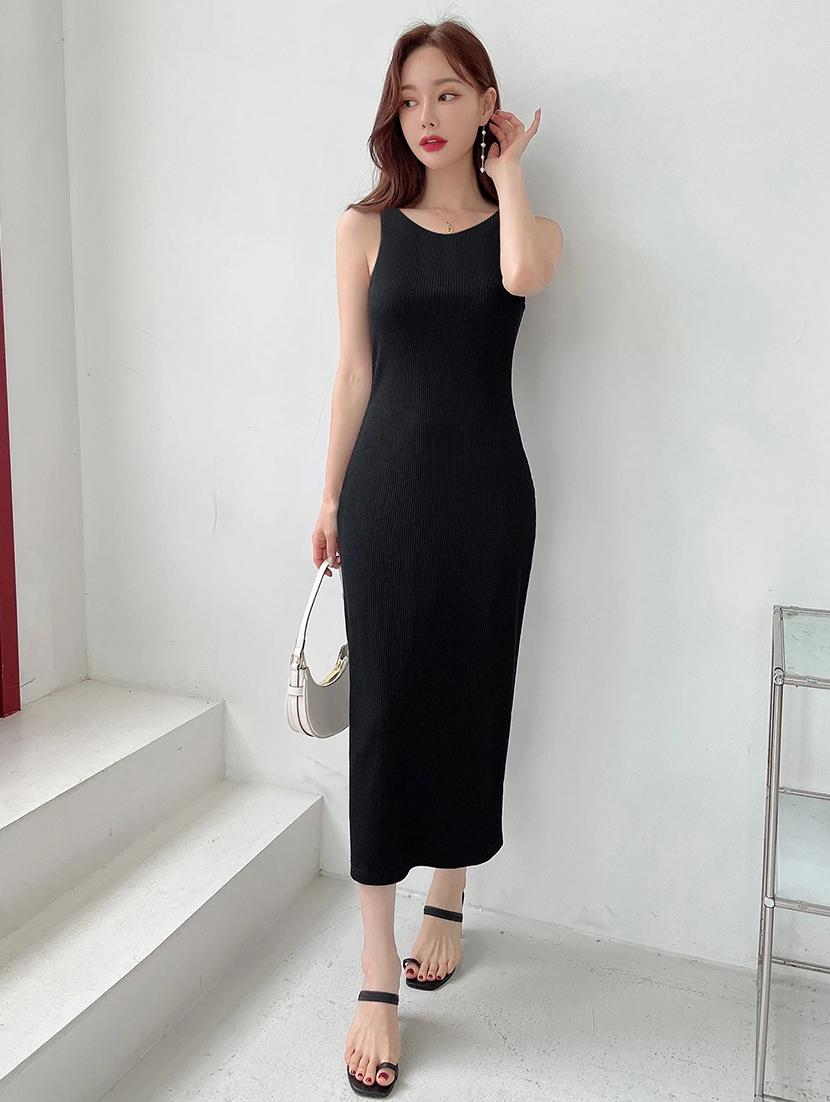 women solid round neck slim fit bodycon dress - 22008736 - Standard Image - 2