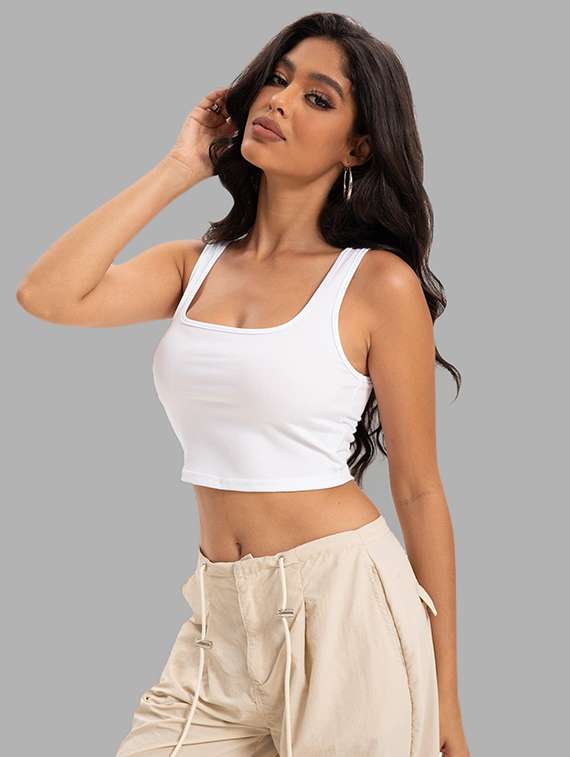 women solid square neck tank top - 22008756 -  Zoom Image - 0
