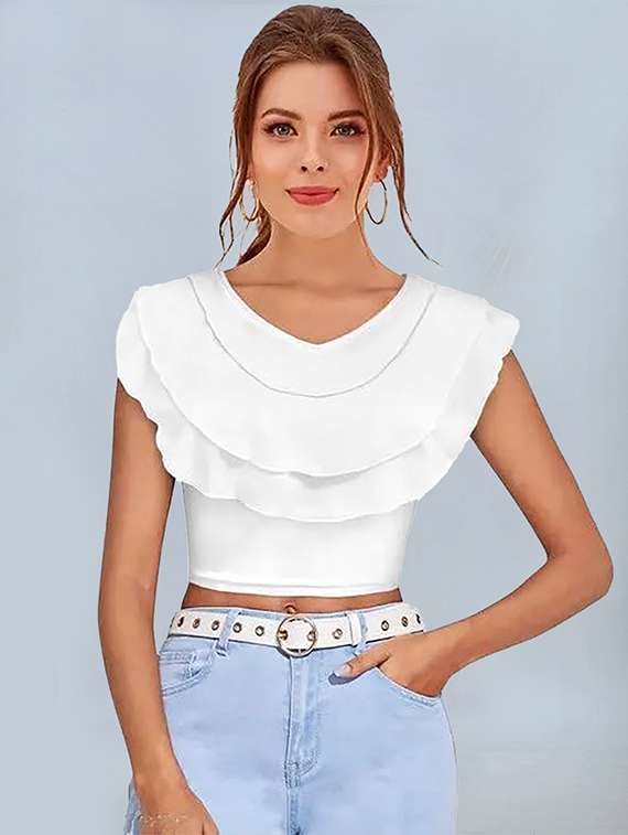women pack of 2 solid v neck crop top