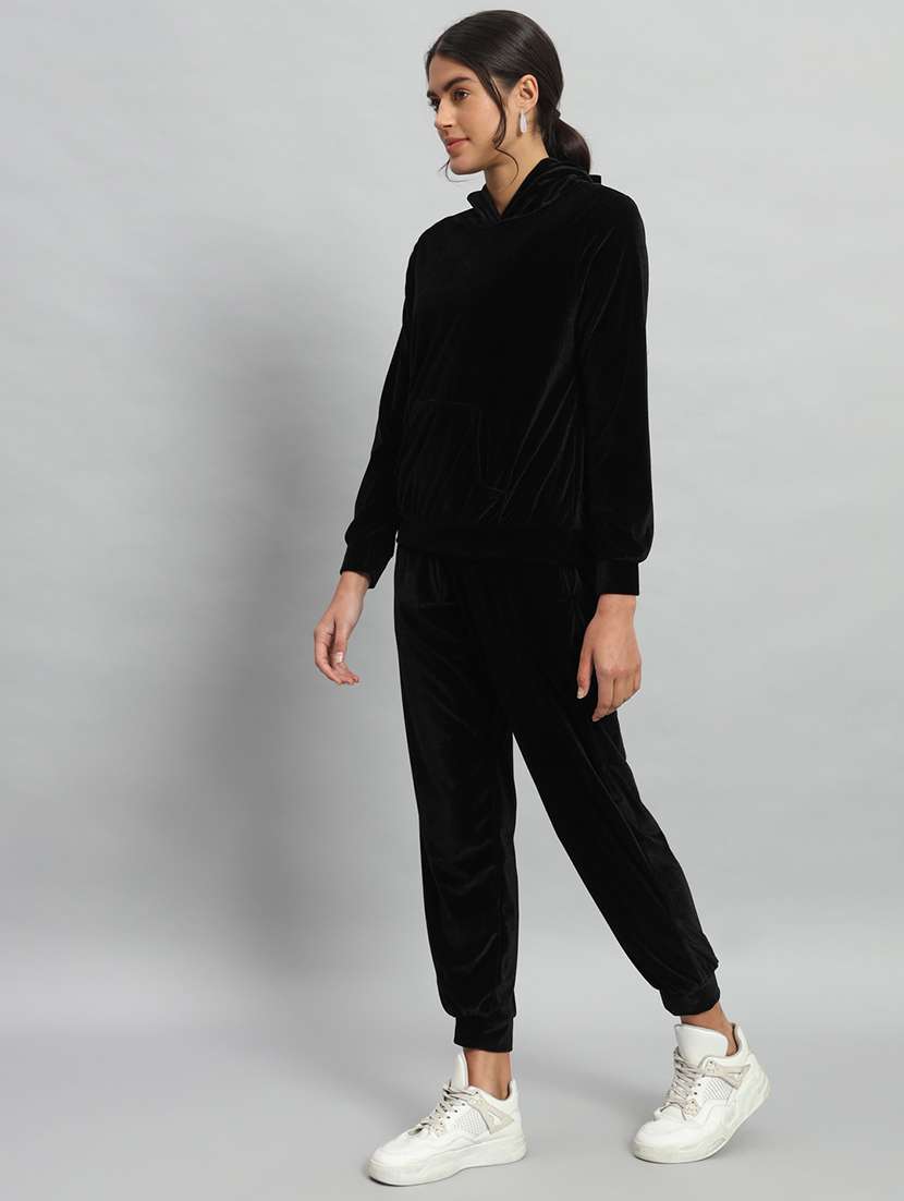 women solid hooded velvet active wear set - 22008762 -  Standard Image - 2