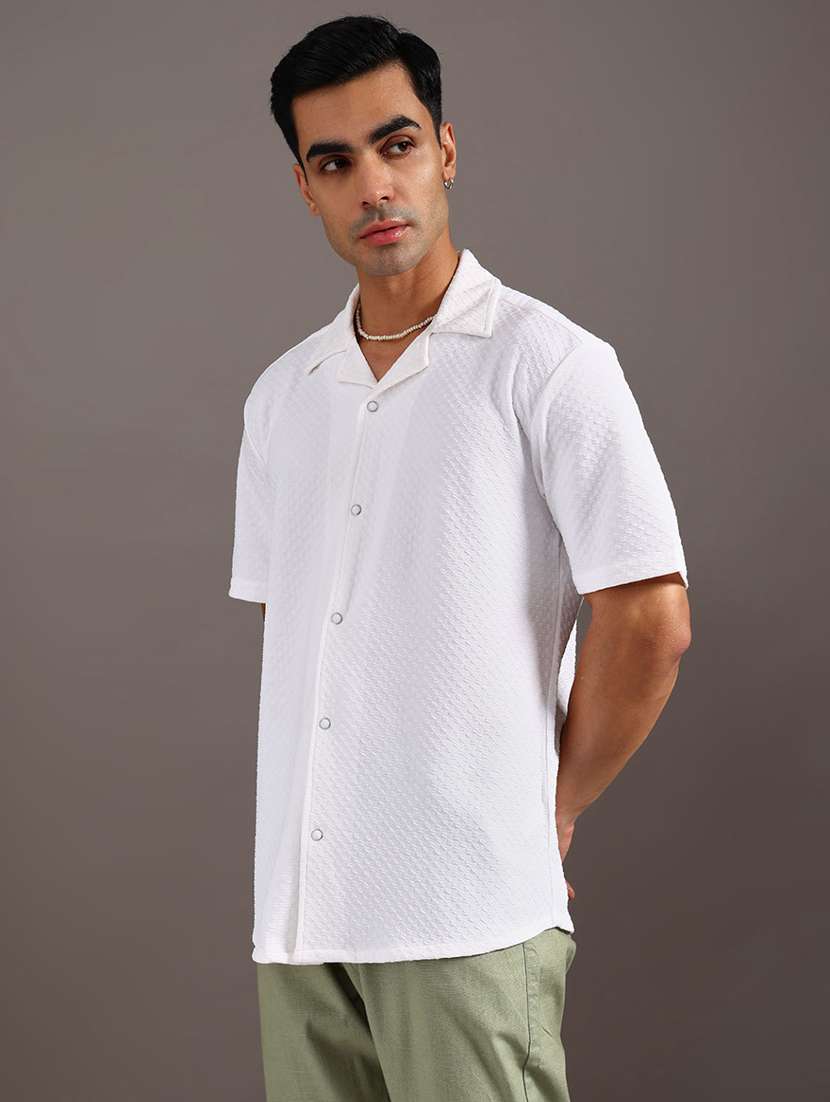 men solid cuban collar short sleeve shirt - 22009062 -  Standard Image - 2