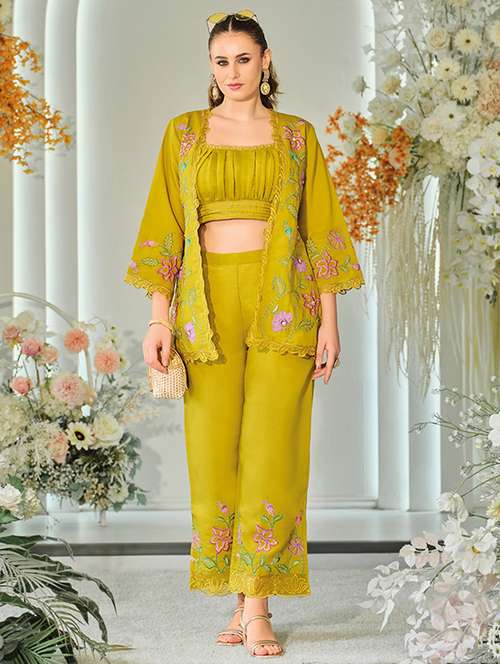 women solid with work three quarter sleeve fusion set - 22009124 - Standard Image - 0