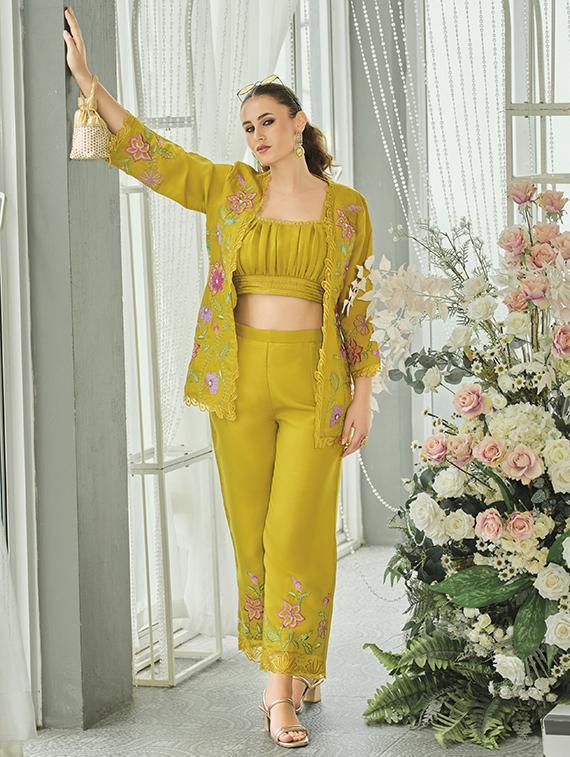 women solid with work three quarter sleeve fusion set - 22009124 - Standard Image - 2