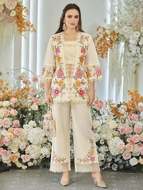 women solid with work three quarter sleeve fusion set - 22009125 - Standard Image - 0