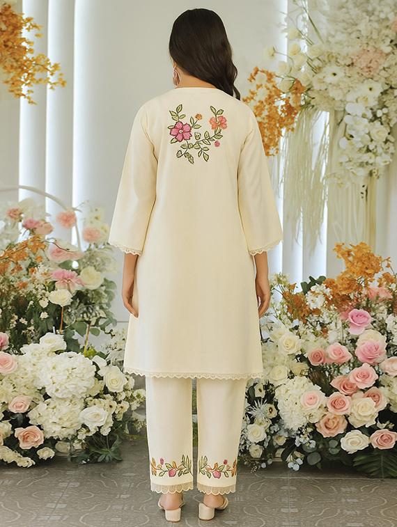 women solid with work three quarter sleeve fusion set - 22009125 - Standard Image - 2