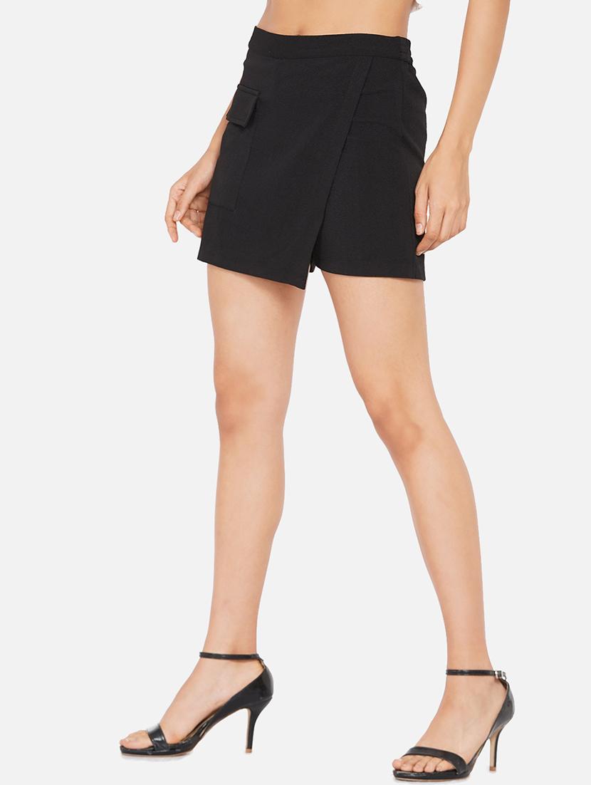 women black solid mid rise skorts - 22009126 - Standard Image - 2
