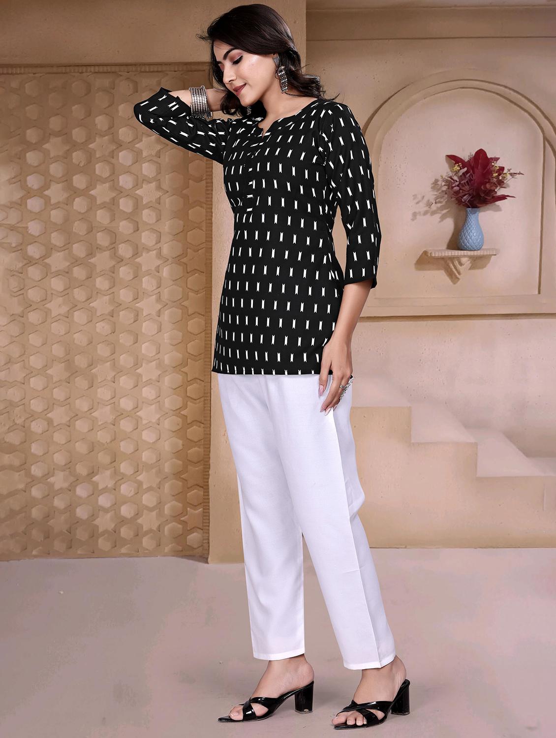 women printed three quarter sleeve straight kurti - 22009147 - Standard Image - 2