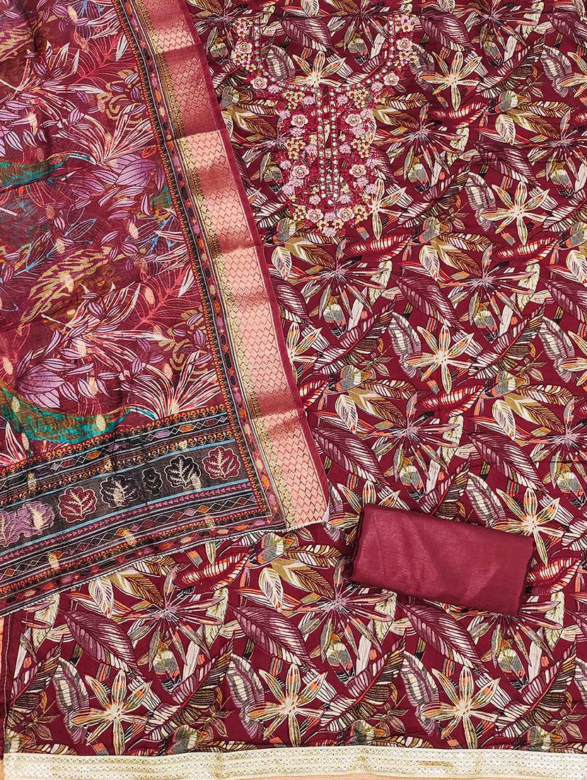 women printed embroidered unstitched suit set - 22009176 -  Standard Image - 2