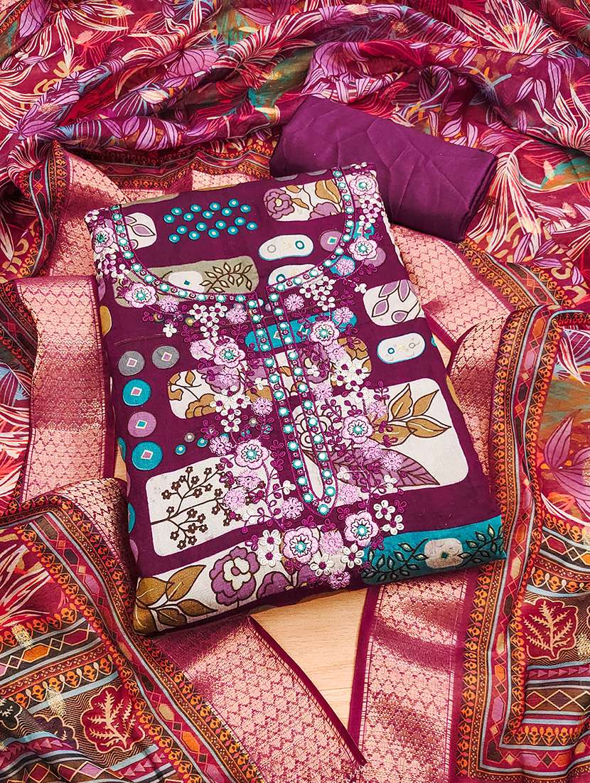 women printed embroidered unstitched suit set