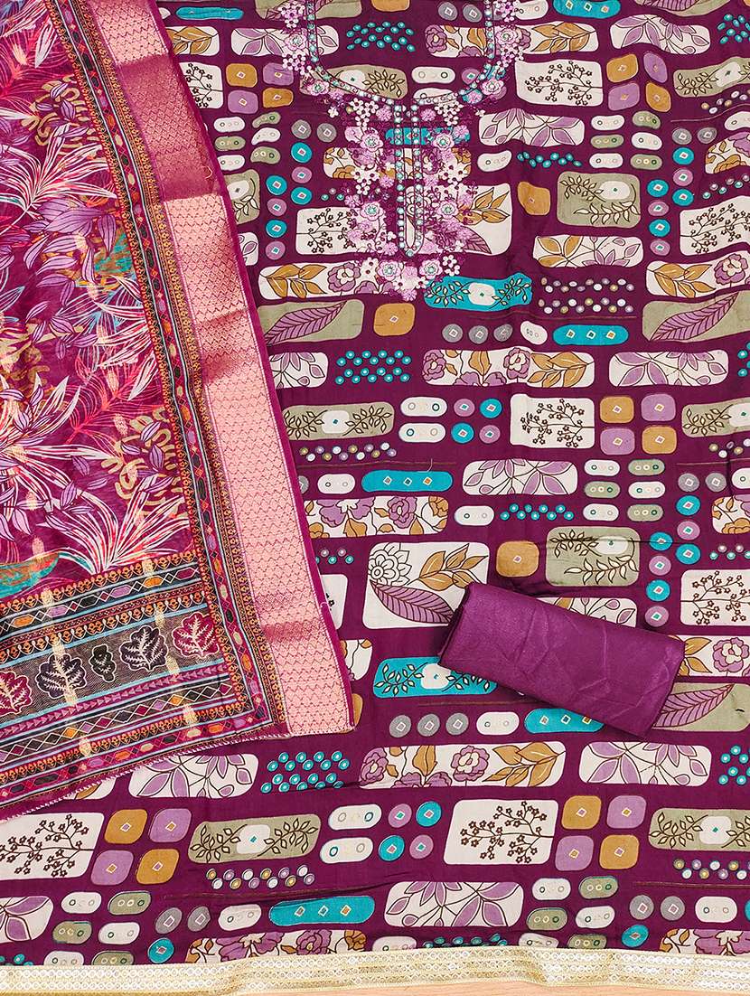 women printed embroidered unstitched suit set - 22009177 -  Standard Image - 2