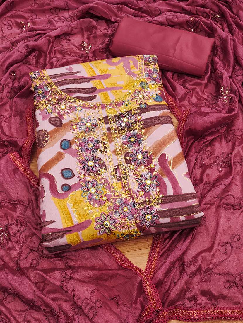 women printed embroidered unstitched suit set