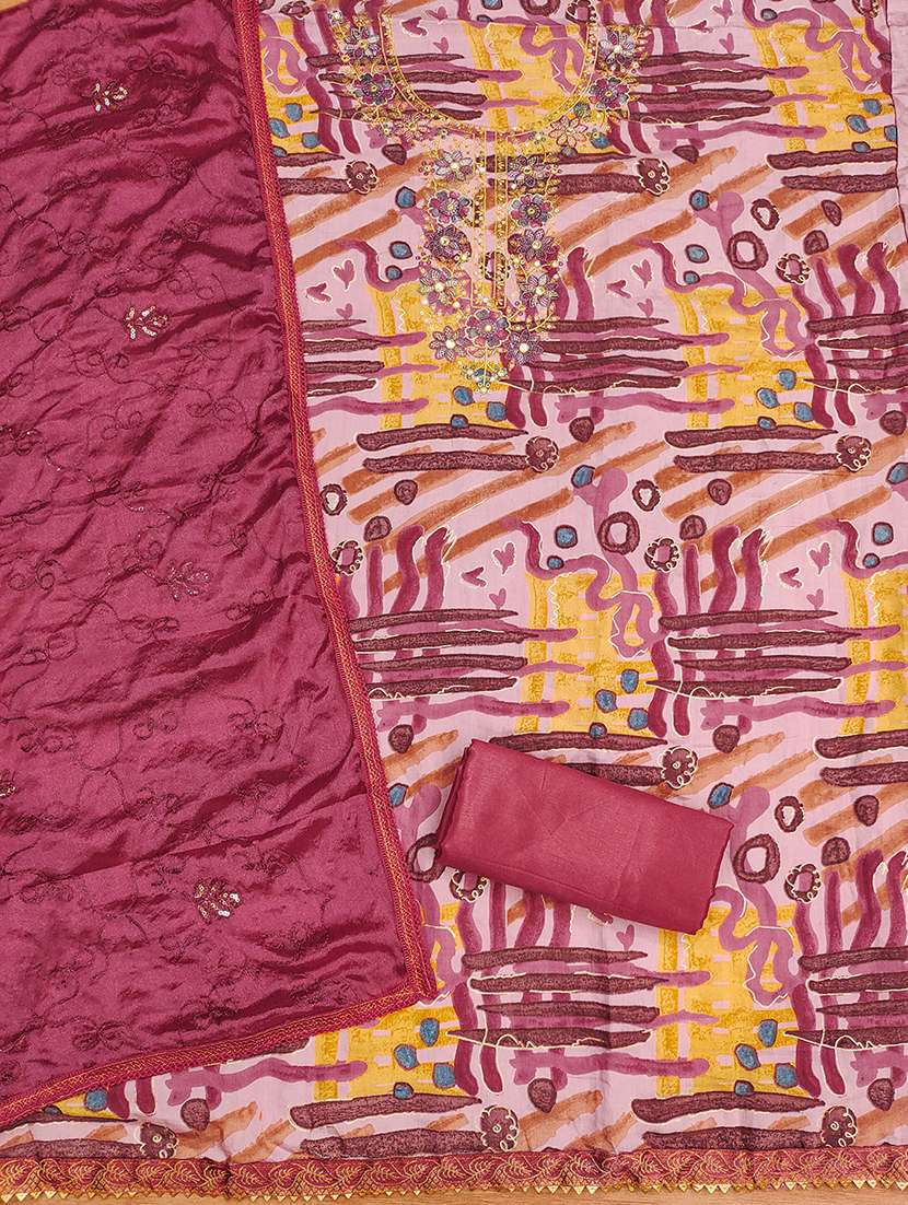 women printed embroidered unstitched suit set - 22009182 -  Standard Image - 2