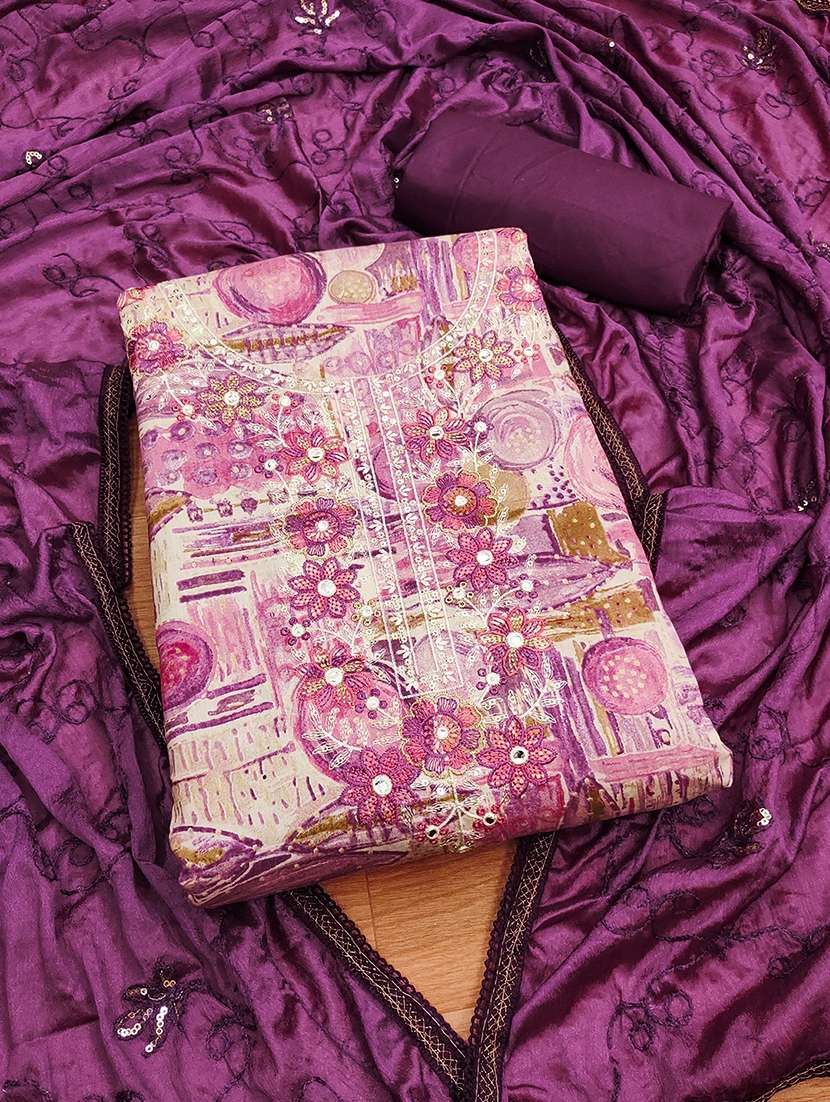 women printed embroidered unstitched suit set