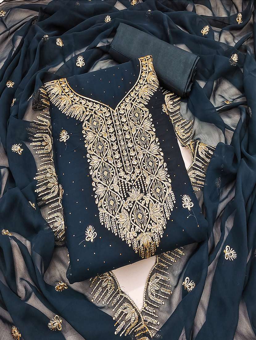 women solid with work zari work unstitched suit set