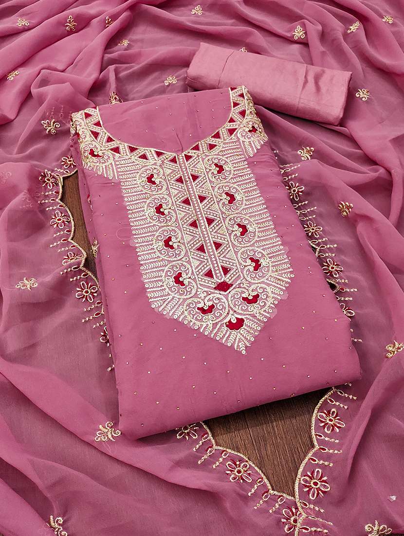 women solid with work zari work unstitched suit set