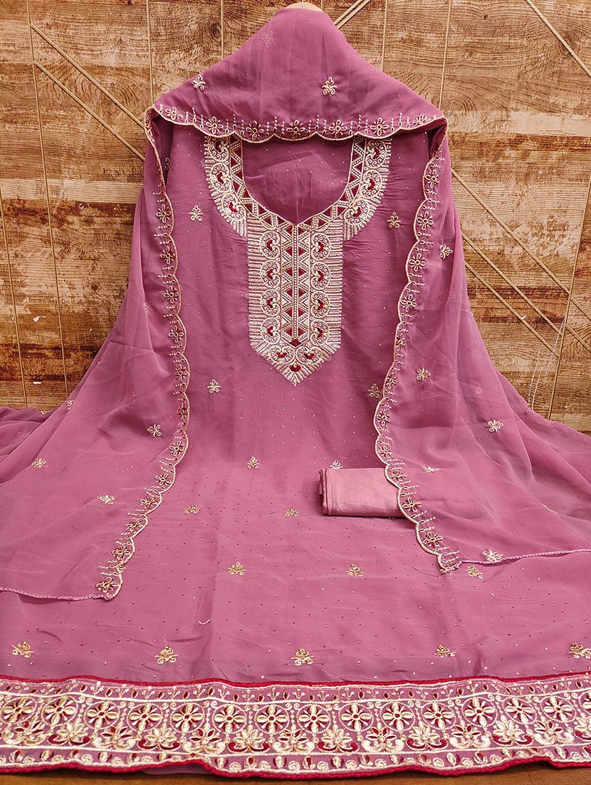 women solid with work zari work unstitched suit set - 22009192 - Standard Image - 2