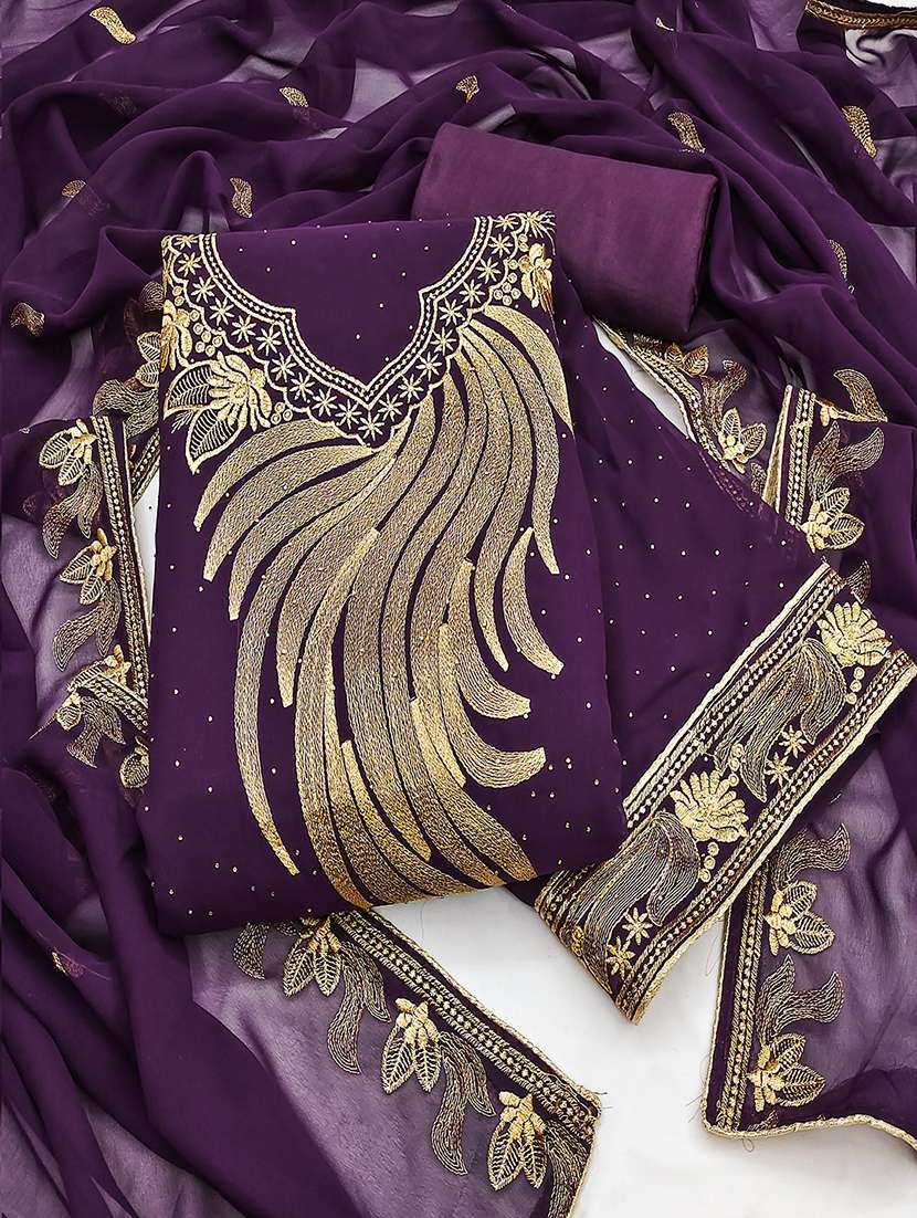 women solid with work zari work unstitched suit set - 22009197 -  Standard Image - 2