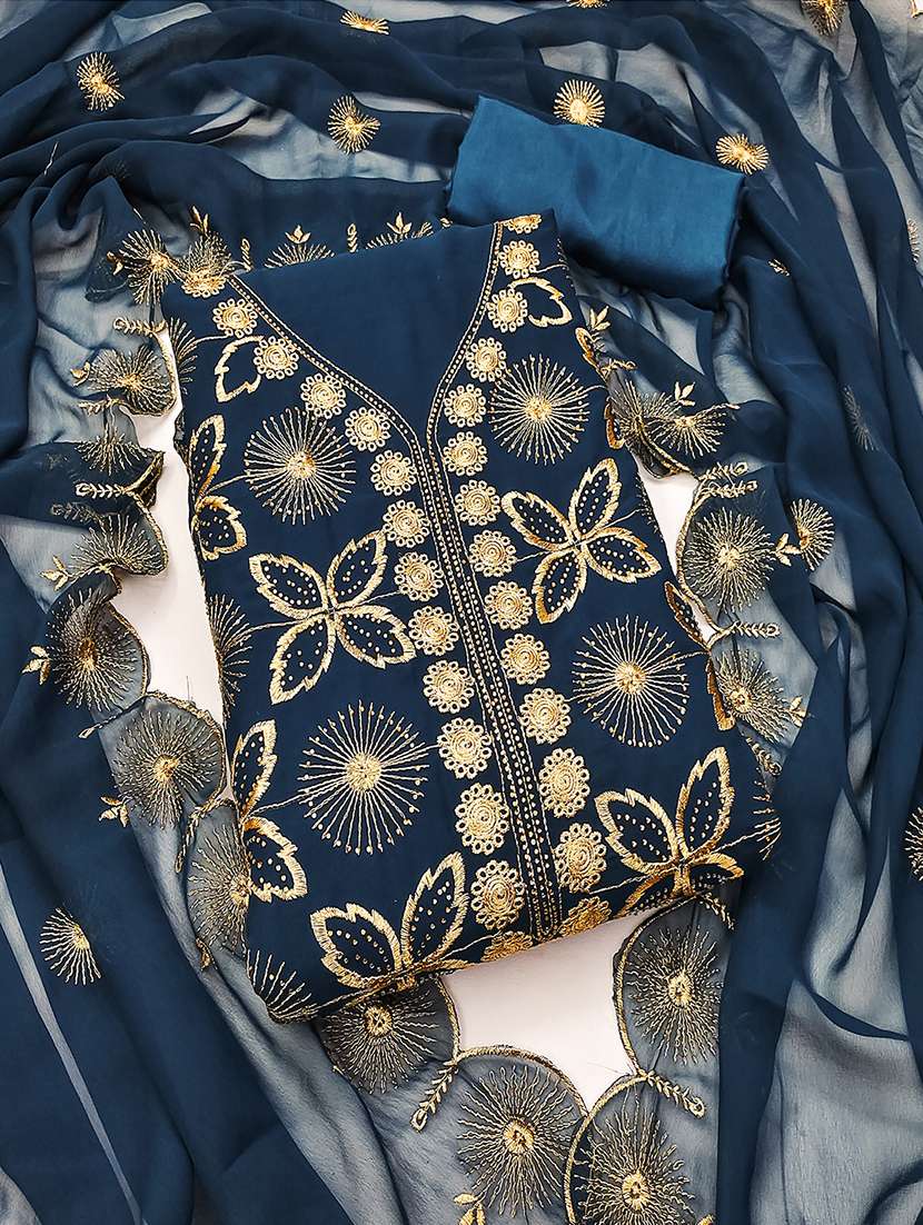 women solid with work zari work unstitched suit set