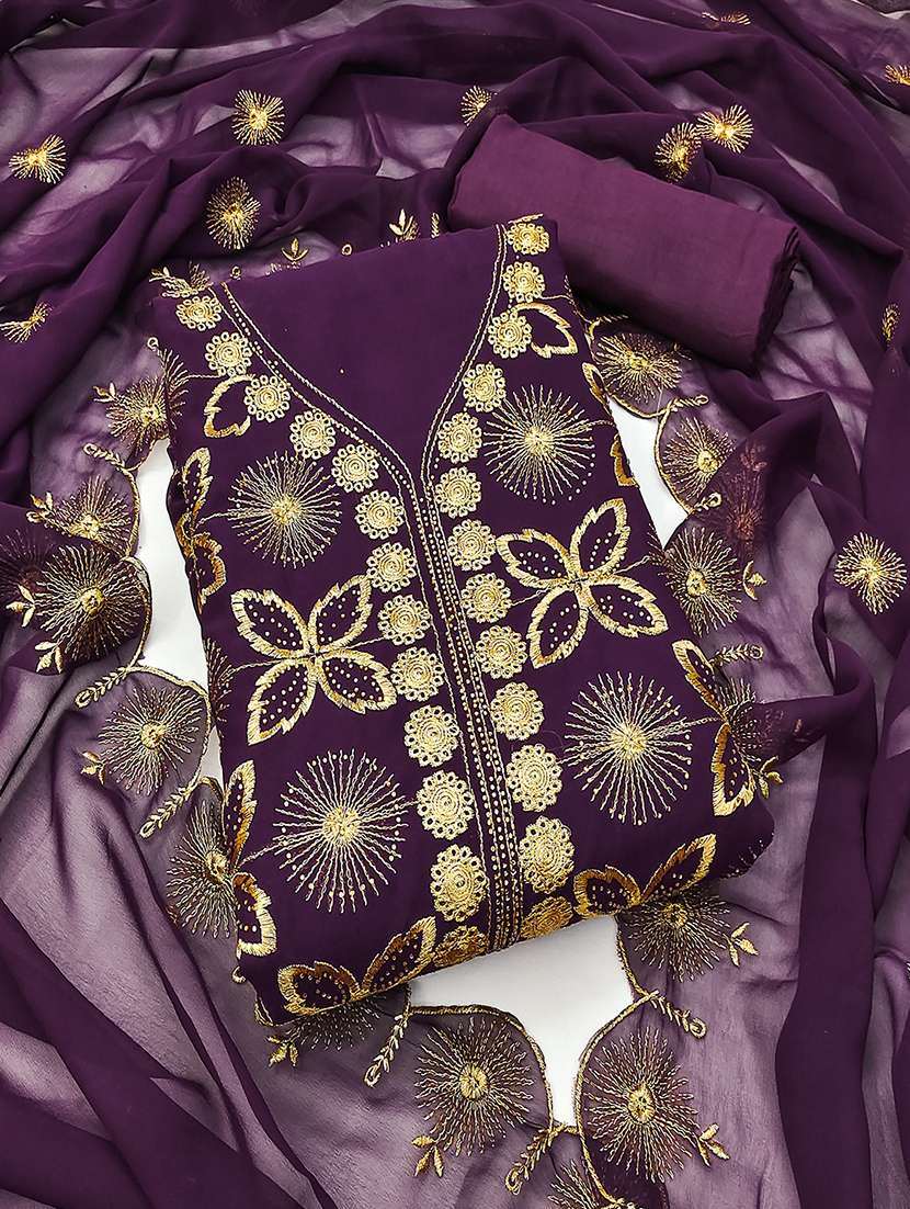 women solid with work zari work unstitched suit set