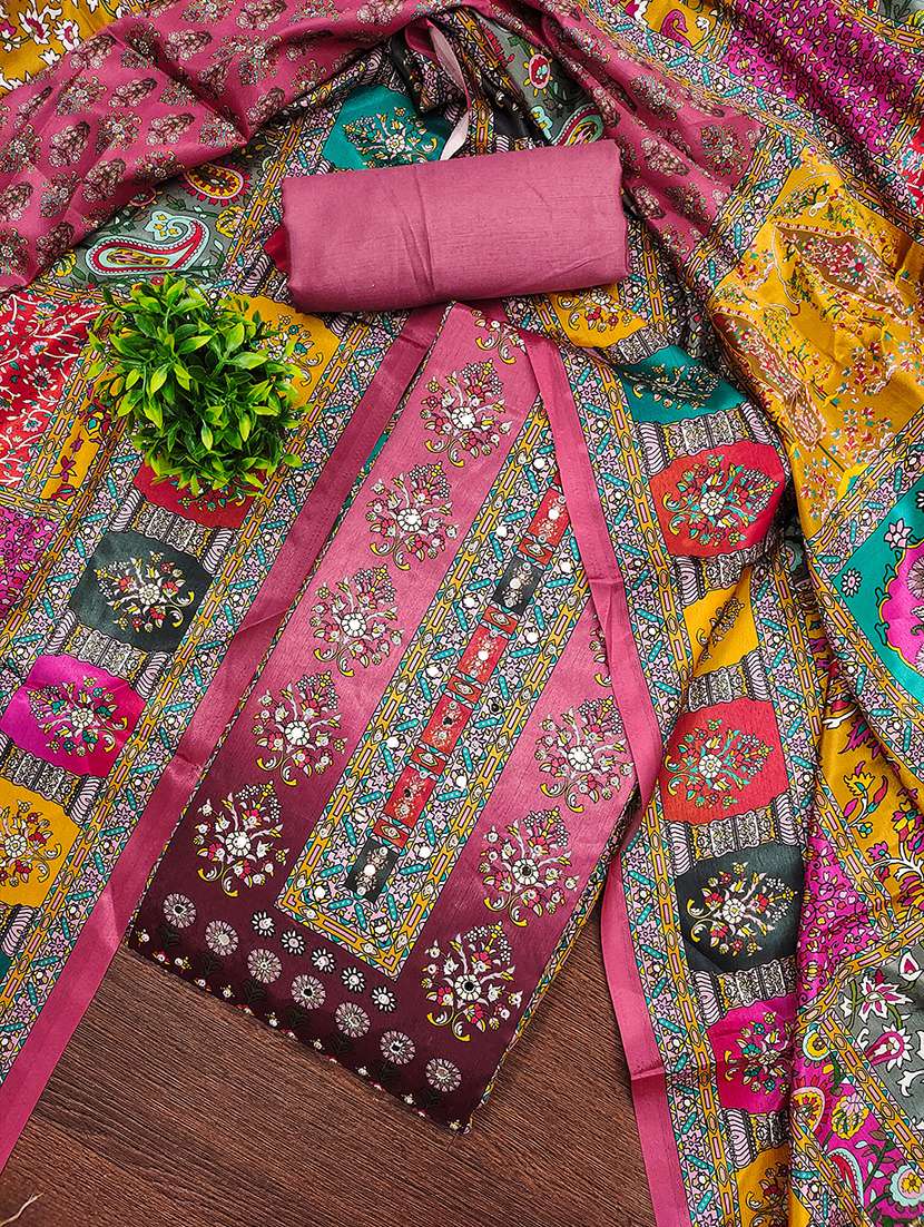 women printed mirror work unstitched suit set - 22009203 -  Standard Image - 2