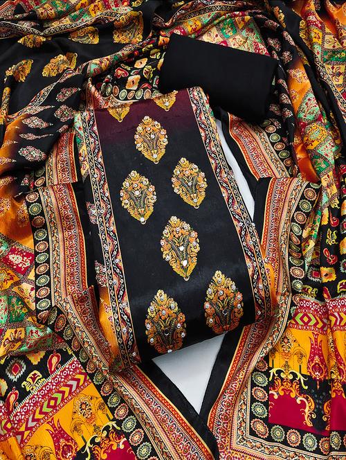 women printed mirror work unstitched suit set - 22009206 - Standard Image - 0