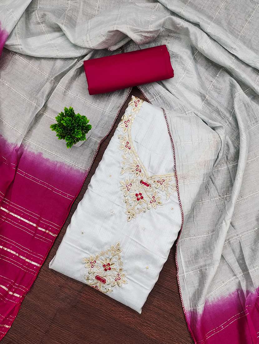 women solid with work embroidered unstitched suit set - 22009210 -  Standard Image - 2