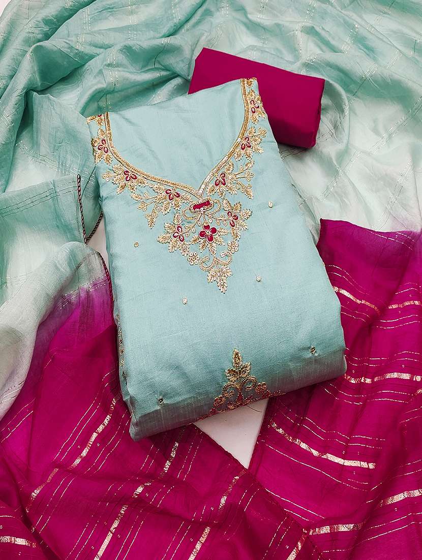 women solid with work embroidered unstitched suit set