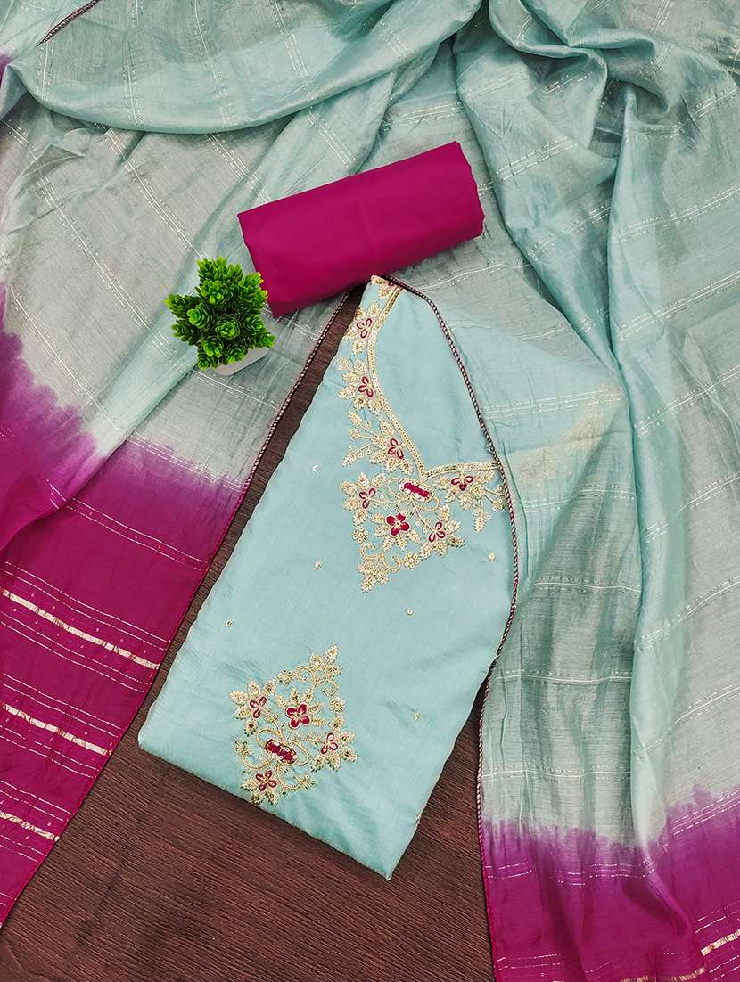 women solid with work embroidered unstitched suit set - 22009211 -  Standard Image - 2