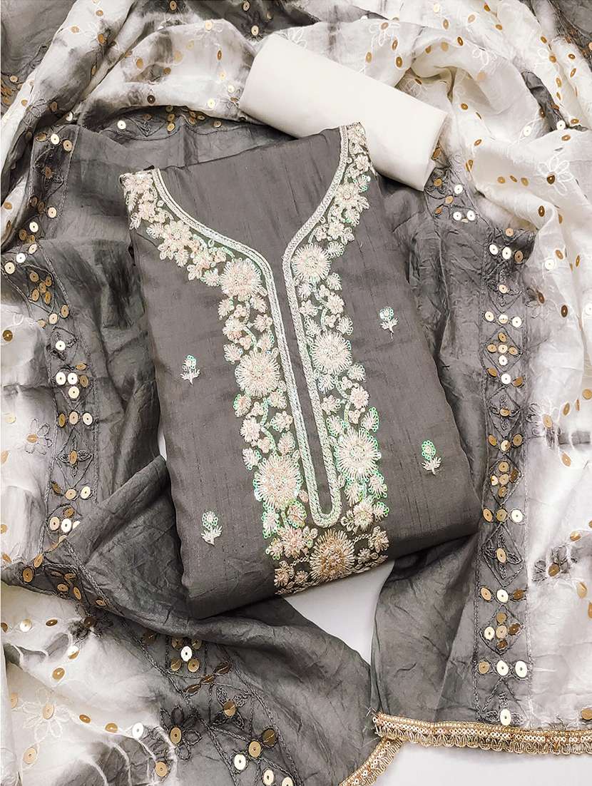 women solid with work embroidered unstitched suit set