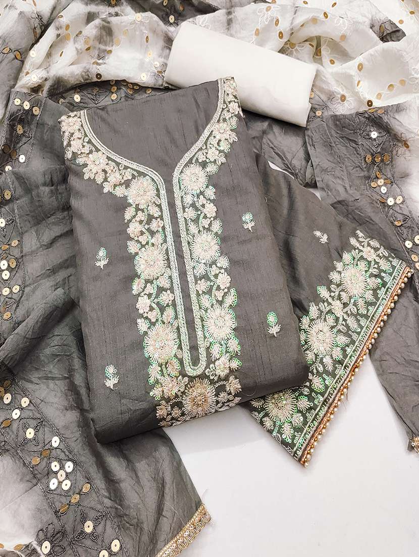 women solid with work embroidered unstitched suit set - 22009218 -  Standard Image - 2