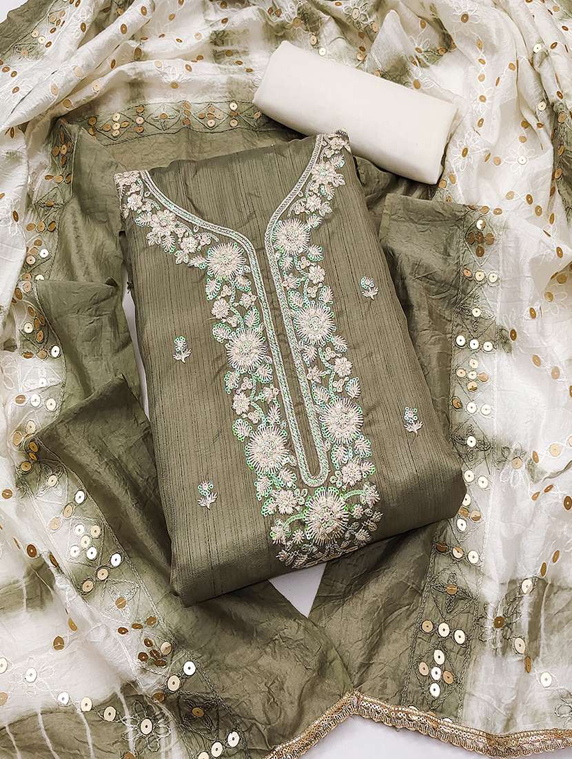 women solid with work embroidered unstitched suit set