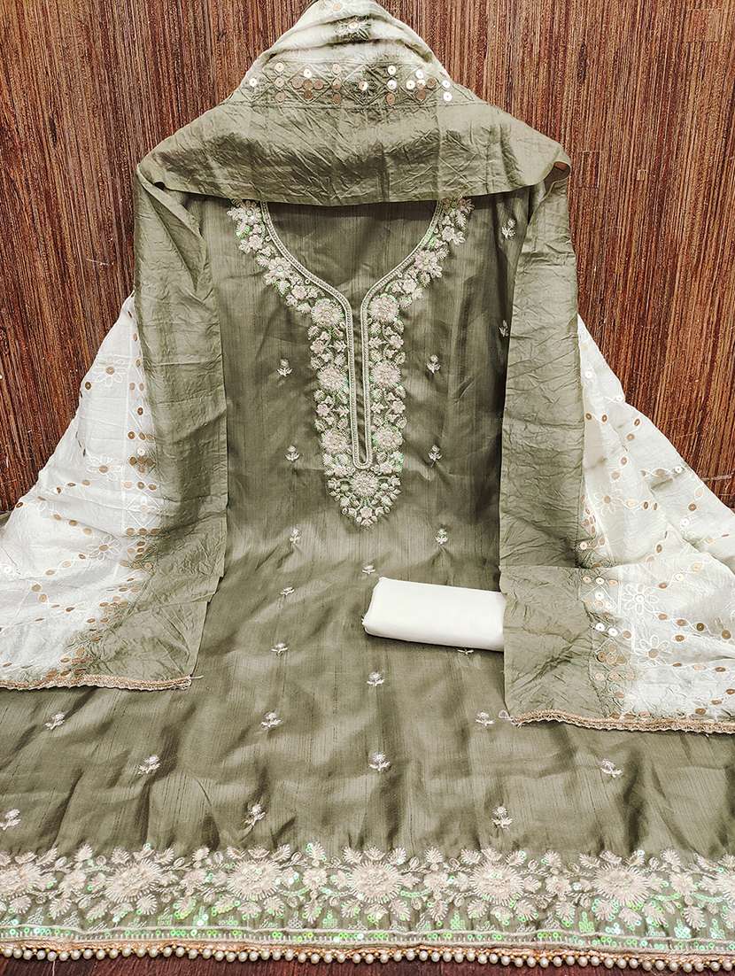 women solid with work embroidered unstitched suit set - 22009219 -  Standard Image - 2