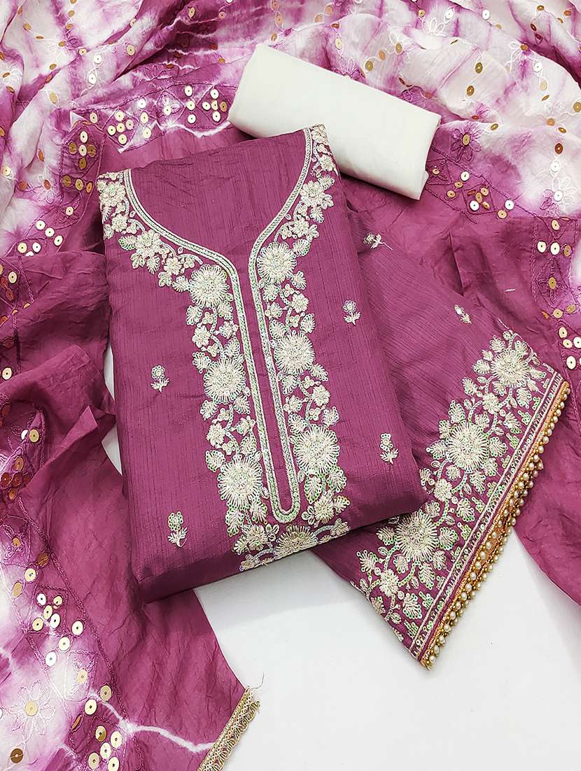 women solid with work embroidered unstitched suit set - 22009220 -  Standard Image - 2